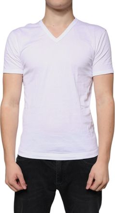 Dolce & Gabbana White Cotton V-neck Short Sleeves Mens T-shirt (Pre-Owned)