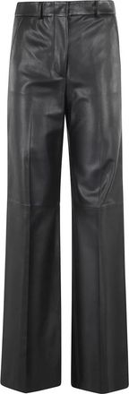 Emporio Armani Zwarte Leren Straight Leg Broek - Dames - Leren Broeken - Zwart - S - Leer - Broeken
