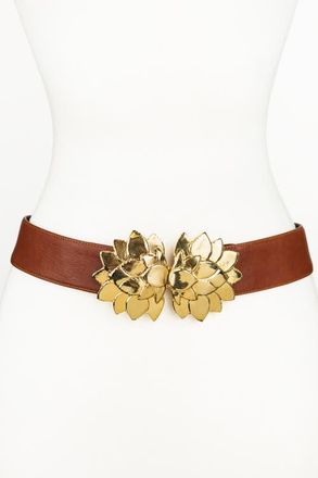 Raina Floral Buckle Leather Belt in Cognac at Nordstrom, Size Medium