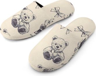 Generic Vintage Bow Teddy Bears Mens House Slippers Slip Indoor Slipper On Shoes Warm Outdoor