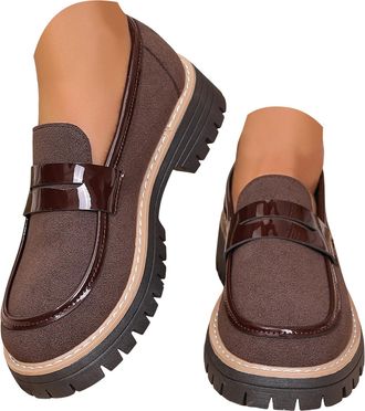 Generic Platform Chunky Loafers for Women Lug Sole Block Heel Round Toe Dress Slip On Work Shoes Business Casual Dressy Loafers Fashion Retro British Low Top 