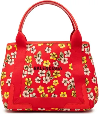 Balenciaga Red Color Canvas Leather Handbag Pouch Tote Bag (Pre-Owned)