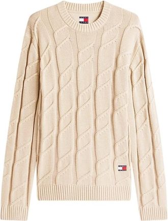 Tommy Jeans Wide-Rib Crewneck Sweater - Heren - Ronde hals truien - Beige - L - Katoen - Truien & Vesten