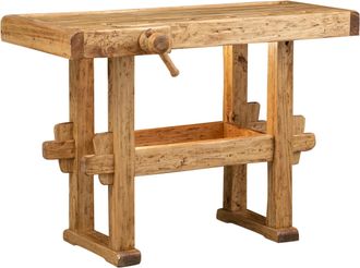 Biscottini International Biscottini - Banco De Trabajo De Estilo Country De Madera Maciza De Tilo Acabado Con Efecto Natural L126xpr69xh90 Cm