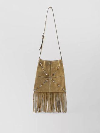 Valentino Garavani calf leather fringed studded shoulder bag