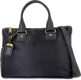 Prada Black Nylon Leather Shoulder Bag Tote Bag (Pre-Owned)
