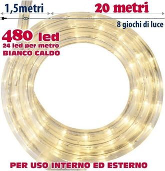 Trade Shop Trade Shop - Tubo Brillante 20 Metros Led Blanco C&aacute;lido 480 Luces Para Interiores Y Exteriores