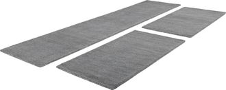 THEKO Bettumrandung »Gabbeh Uni, Handweb Teppich, meliert, reine Wolle« Höhe 14 mm 3 tlg. Bettvorleger, Uni-Farben, handgewebt, Läufer-Set, Schlafzimmer