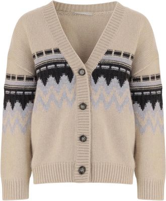 Allude Cashmere Cardigan met Geometrisch Patroon - Dames - Cashmere truien - Veelkleurig - S - Kasjmier - Truien & Vesten