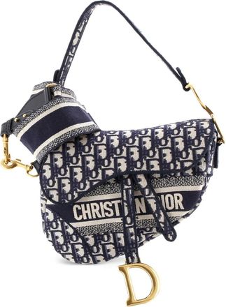 Dior Saddle Handbag Logo Embroidered Oblique Canvas Medium shoulder bag - Blauw