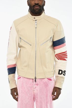 Dsquared2 Hammered Leather Jacket with Perforated Details Dsquared2