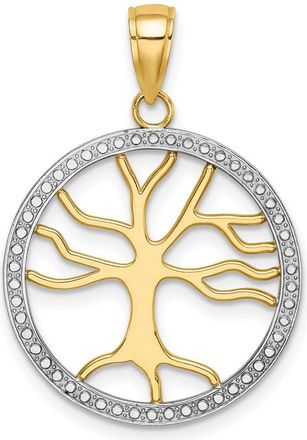 Diamond2Deal 14k Yellow Gold Rhodium Large Tree of Life Round Frame Charm