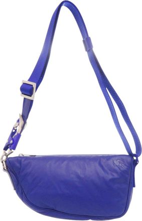 Burberry Blue Leather Nylon Shoulder Bag Sling Bag (Pre-Owned)