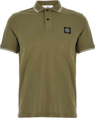 Stone Island Green Logo Patch Polo