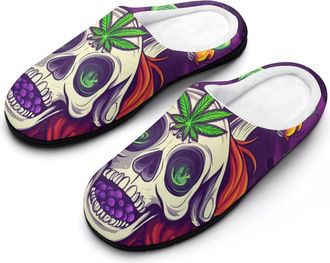 Generic Weed Skull Psychedelic Mushrooms Slippers Men Winter Warm Cotton Anti-Slip Indoor Slip-Ons House Shoes