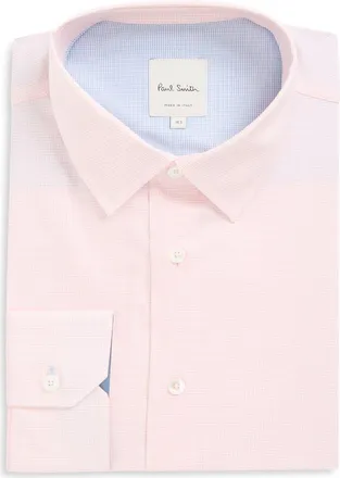 Paul Smith Regular Fit Microcheck Cotton Shirt in Powder Pink at Nordstrom, Size 16.5