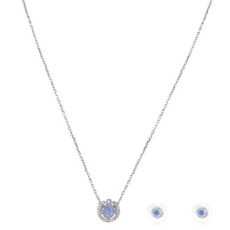 Swarovski Blue Rhodium Plated Sparkling Dance Earring And Necklace Set