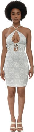 Off-white Sky Blue Printed Halter Neck Dress
