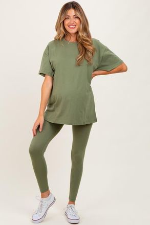 Pinkblush Oversized Crewneck Short Sleeve and Legging Set in Olive Green at Nordstrom, Size X-Large