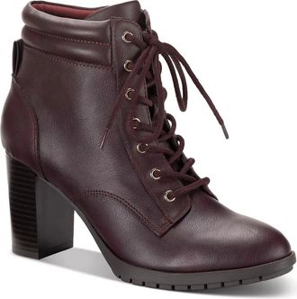 Style & Co. Style & Co Laurellee Bootie Womens Brown Leather Block Heel Boots LION490