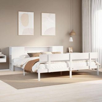 vidaXL Cama Con Estanter&iacute;a Sin Colch&oacute;n Madera Maciza Blanca 200x200 Cm Vidaxl