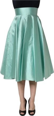 Dolce & Gabbana Geplooide A-lijn Midi Rok - Dames - Midirokken - Groen - 2XS - Katoen - Rokken