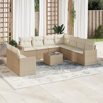 vidaXL Juego De Sof&aacute;s Jard&iacute;n Con Cojines Beige 10 Pzas Rat&aacute;n Sint&eacute;tico Vidaxl
