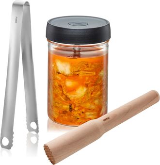 GEFU Fermentationsglas »NATIVO« Set, 5 Stk. tlg. 1L Fermentationsglas mit Deckel, Beschwerungsgewicht, Stössel und Zange