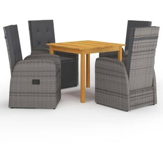 vidaXL 5 Piece Garden Dining Set with Cushions Grey Poly Rattan vidaXL