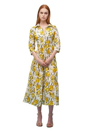 Astrid Molly Woven Midi Dress In Lemon Print