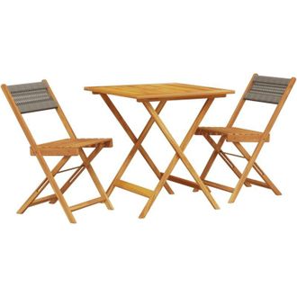 vidaXL Vidaxl - Juego De Bistro De 3 Piezas Polipropileno Y Madera Maciza Gris