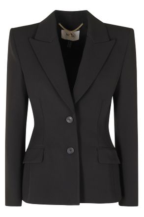 Nissa Black Notched Lapel Single-Breasted Polyester Blazer