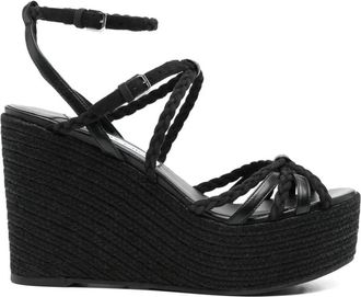 Jimmy Choo London Nyra 100 Wedge Sandaal - Dames - Sleehakken - Zwart - 40 EU - Leer - Schoenen