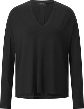 Dondup V-hals Oversized Shirt met Lange Mouwen - Dames - Longsleeves - Zwart - L - Tops
