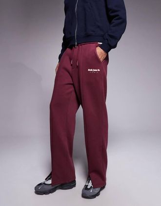 Sixth June Joggers dritti bordeaux con spacco sul fondo-Rosso