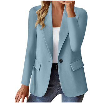 Generic Womens Blazer Casual Long Ruched Sleeve Suit Plain Open Jackets Business Casual Work Office Cardigans Outfits Classic Solid Color Blazers Coat Outerwe