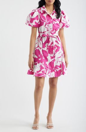 CeCe by Cynthia Steffe Floral Short Sleeve Cotton Mini Shirtdress in Pink Multi at Nordstrom, Size Xx-Small