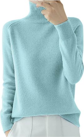 Generic Turtle Neck Jumper for Women Womens Turtleneck Sweaters Winter Jumpers Knit Long Sleeve Thick Loose Pullover Casual Tops