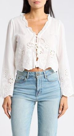 Vigoss Long Sleeve Eyelet Trim Top in White at Nordstrom Rack, Size X-Large