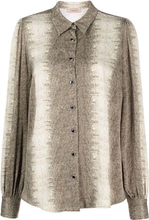Twin-Set lizard skin effect butotn-up shirt - women - Viscose - 46 - Neutrals