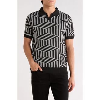 Tom Baine Johnny Collar Knit Polo Sweater in Black at Nordstrom Rack, Size Xx-Large