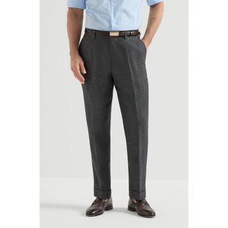 Brunello Cucinelli D&eacute;lav&eacute; linen trousers in Anthracite at Nordstrom, Size 56 It