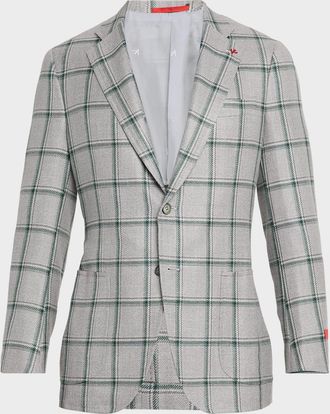 Isaia Mens Windowpane Sport Coat