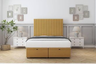 Comfort Beds Denver Plush Ottoman Bed Base-26 Strutted Headboard in Mustard | Size: Small Single