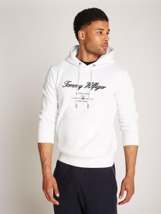 Tommy Hilfiger Hoodie TOMMY HILFIGER SCRIPT LOGO HOODY, Herren, Gr. XXL, weiss (wei&szlig;), Sweatware, Obermaterial: 63% Baumwolle, 37% Polyester, regular fit h&uuml;ftlang, R