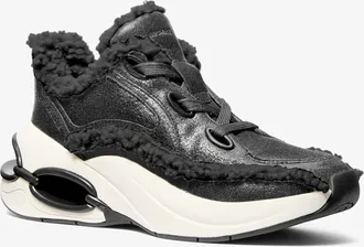Michael Kors Toni Distressed Leather and Sherpa Trainer