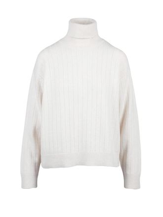 Eleventy White Wool-Blend Cropped Turtleneck Sweater