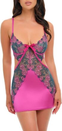 Oh l&agrave; l&agrave; Ch&eacute;ri Rosie Floral Embroidered Open Back Chemise in Rose Garden/Rose Violet at Nordstrom, Size X-Large