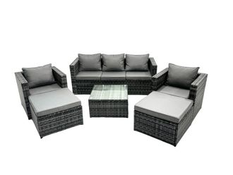 Fimous 7 Seater Patio Lounge Sofa Set with 2 Big Footstool in Dark Grey