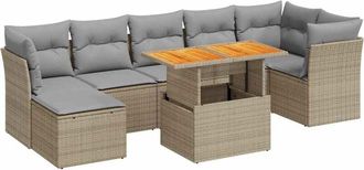 vidaXL Set De Sof&aacute;s De Jard&iacute;n Y Cojines 8 Piezas Rat&aacute;n Sint&eacute;tico Beige Vidaxl